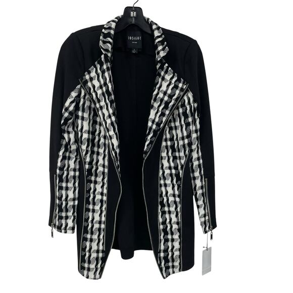 NWT Insight New York Zipper Accent Black White Houndstooth Jacket Womens 2 - Picture 1 of 7